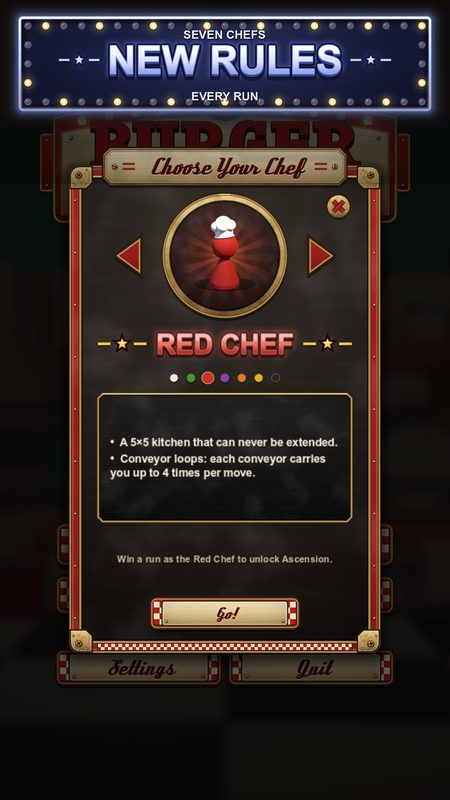 The chef picker showing the Red Chef and their fixed 5 by 5 kitchen rule