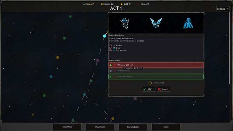 The campaign star map with a mission briefing open