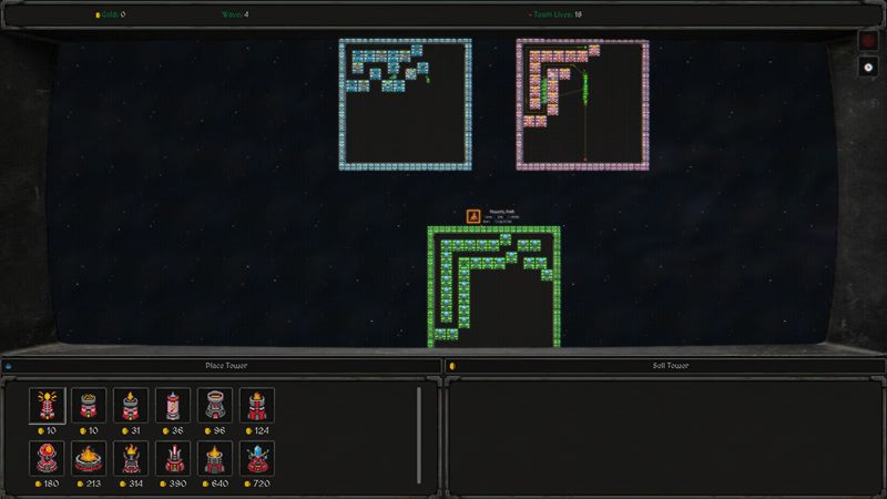 Three players' boards in a Team Wave Defense match